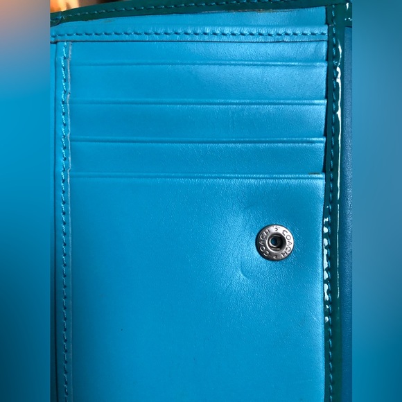 Coach French Calfskin Large Wallet Turquoise Teal - Picture 8 of 16